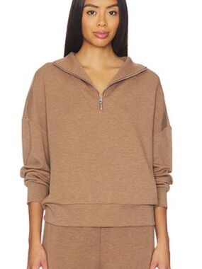 Beyond Yoga Cozy Quarter-Zip Pullover Hoodie - Taupe Brown